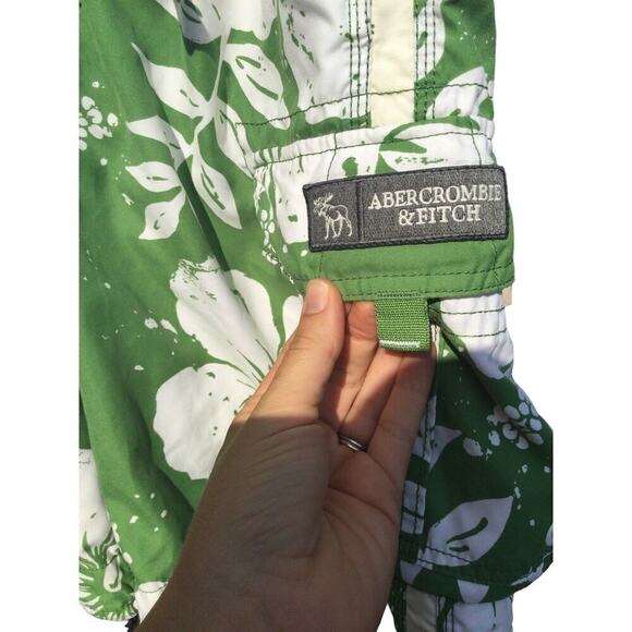 Abercrombie & Fitch swim trunks 30 green white shorts drawstring tropical y2k - Picture 4 of 11